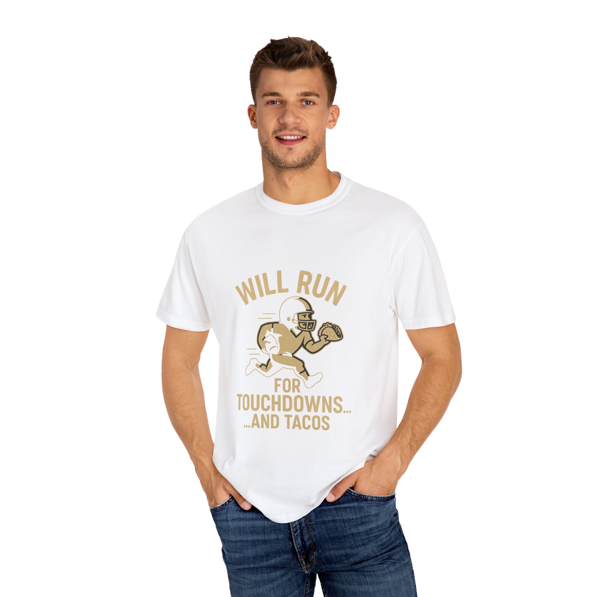 Sporty Humor T-shirt for Taco Lovers - Fun Gift for Football Fans, Tailgating, Game Day, BBQ, Casual Wear
