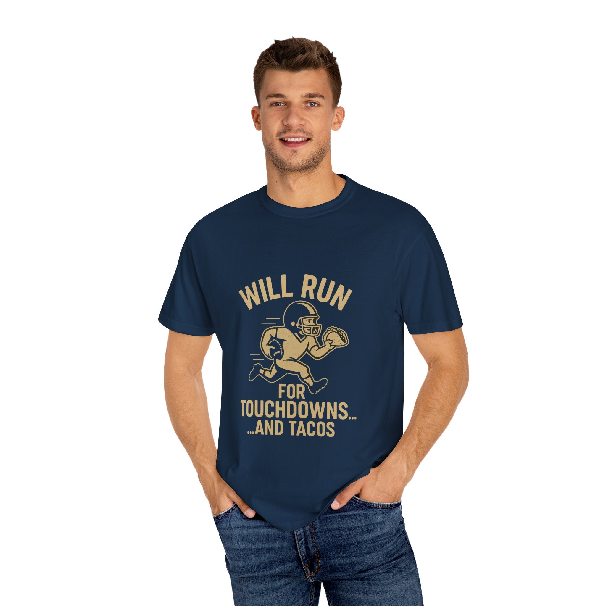 Sporty Humor T-shirt for Taco Lovers - Fun Gift for Football Fans, Tailgating, Game Day, BBQ, Casual Wear