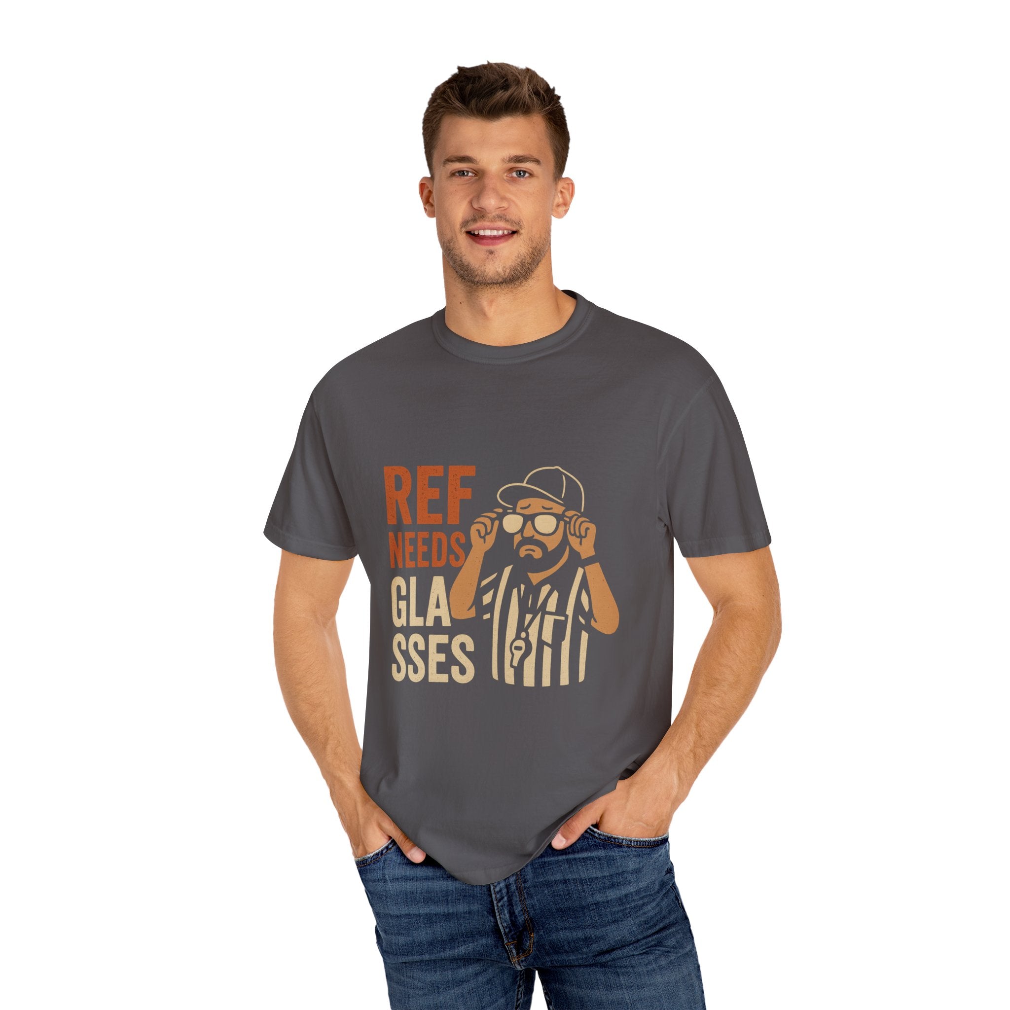 Ref Needs Glasses T-Shirt, Fun Referee Shirt, Casual Game Day Tee, Gift for Sports Fans, Unisex Graphic Top