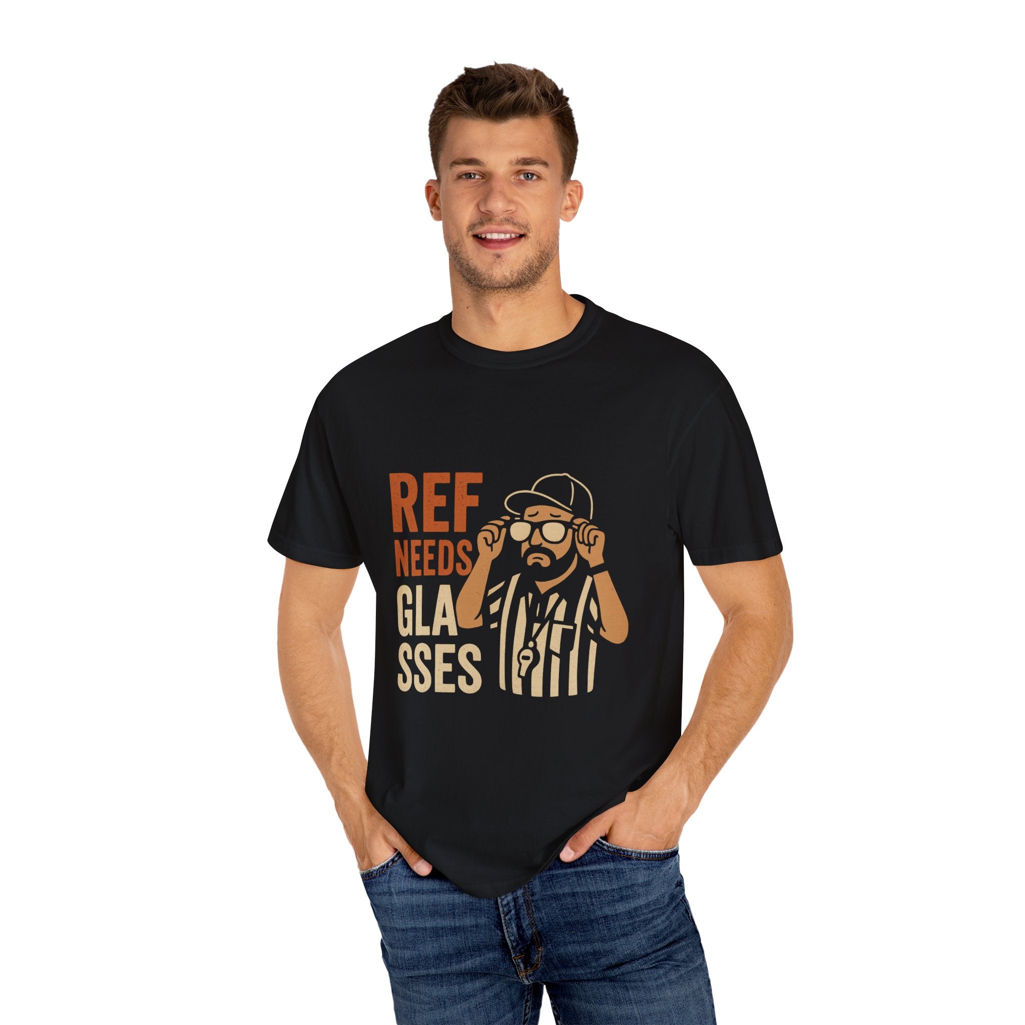 Ref Needs Glasses T-Shirt, Fun Referee Shirt, Casual Game Day Tee, Gift for Sports Fans, Unisex Graphic Top