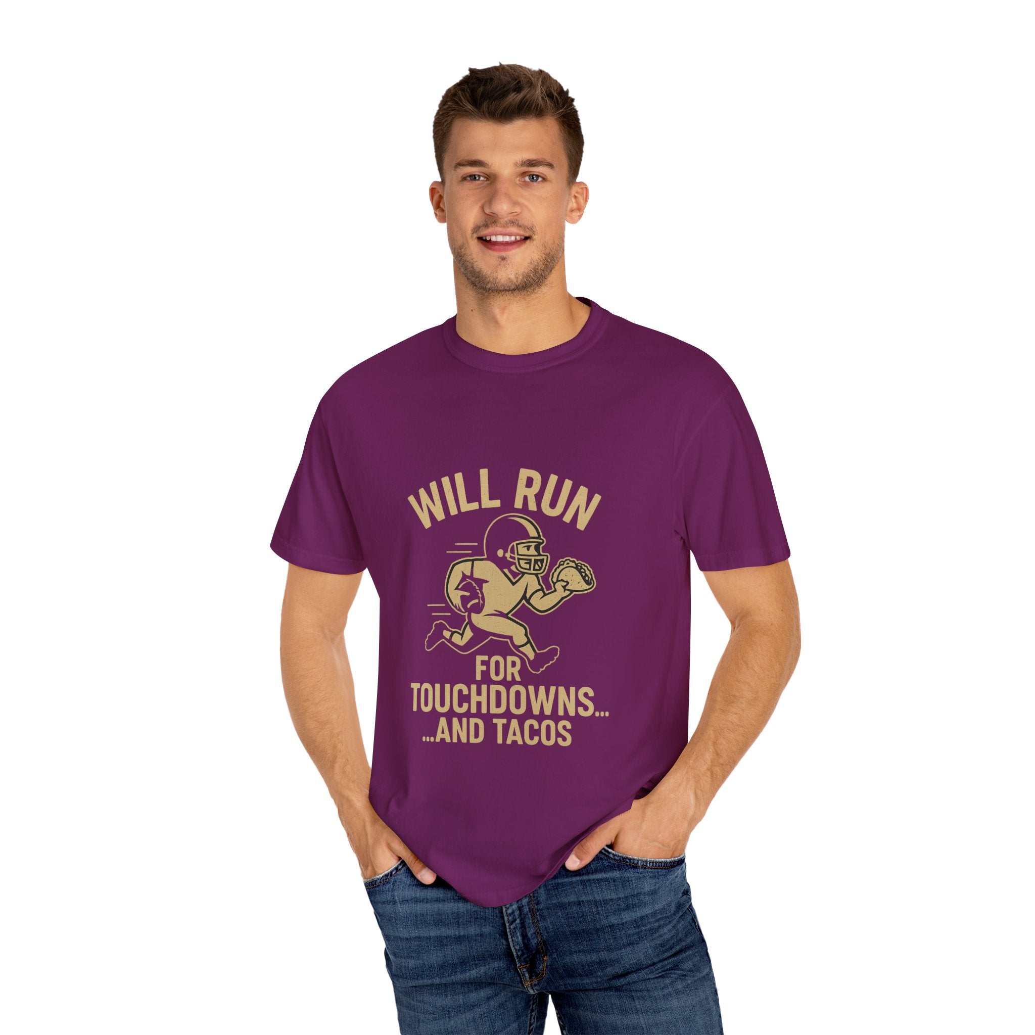 Sporty Humor T-shirt for Taco Lovers - Fun Gift for Football Fans, Tailgating, Game Day, BBQ, Casual Wear