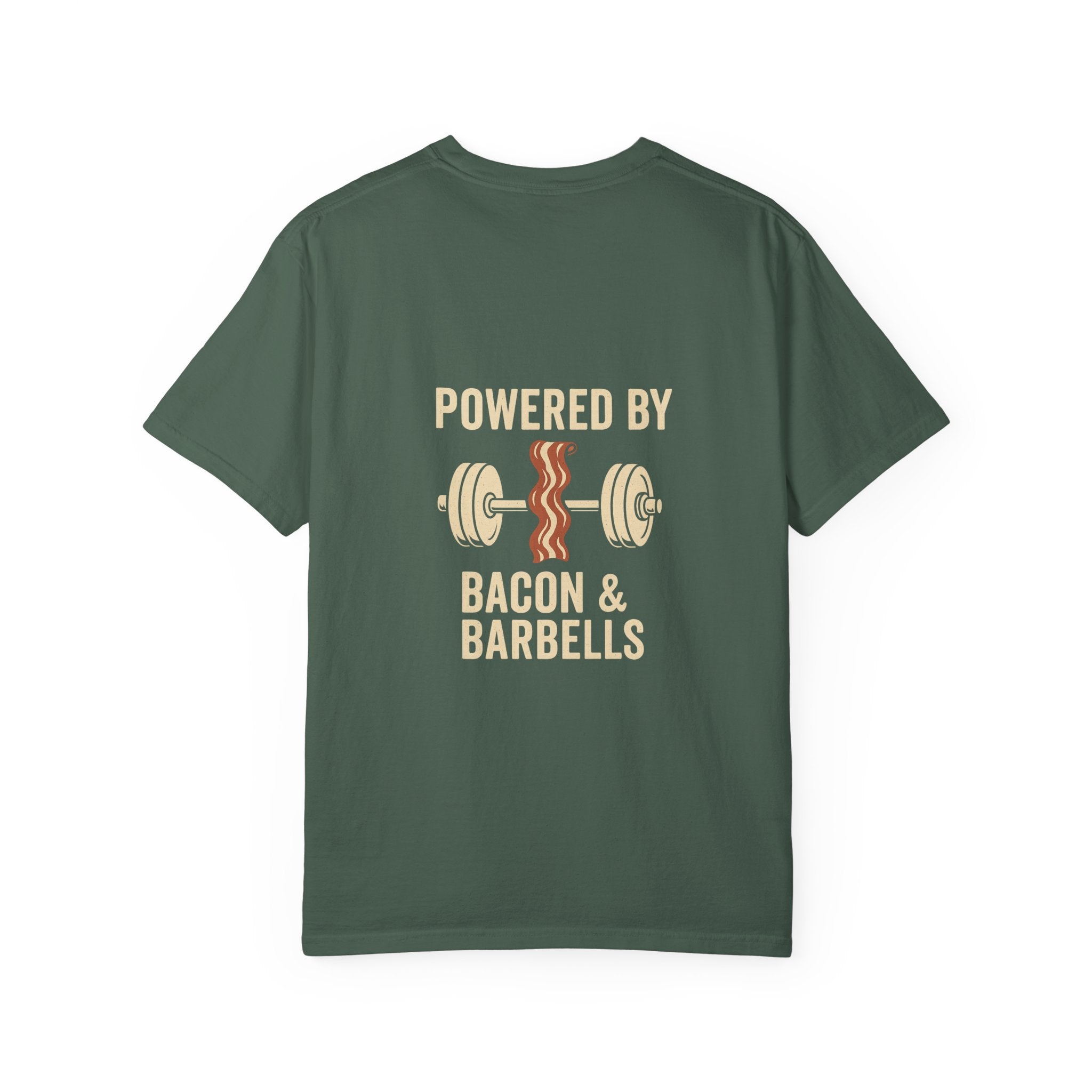 Garment-Dyed Fitness T-shirt for Food Lovers, Gym Apparel, Funny Tee, Bacon & Barbells Shirt, Unisex Workout Top