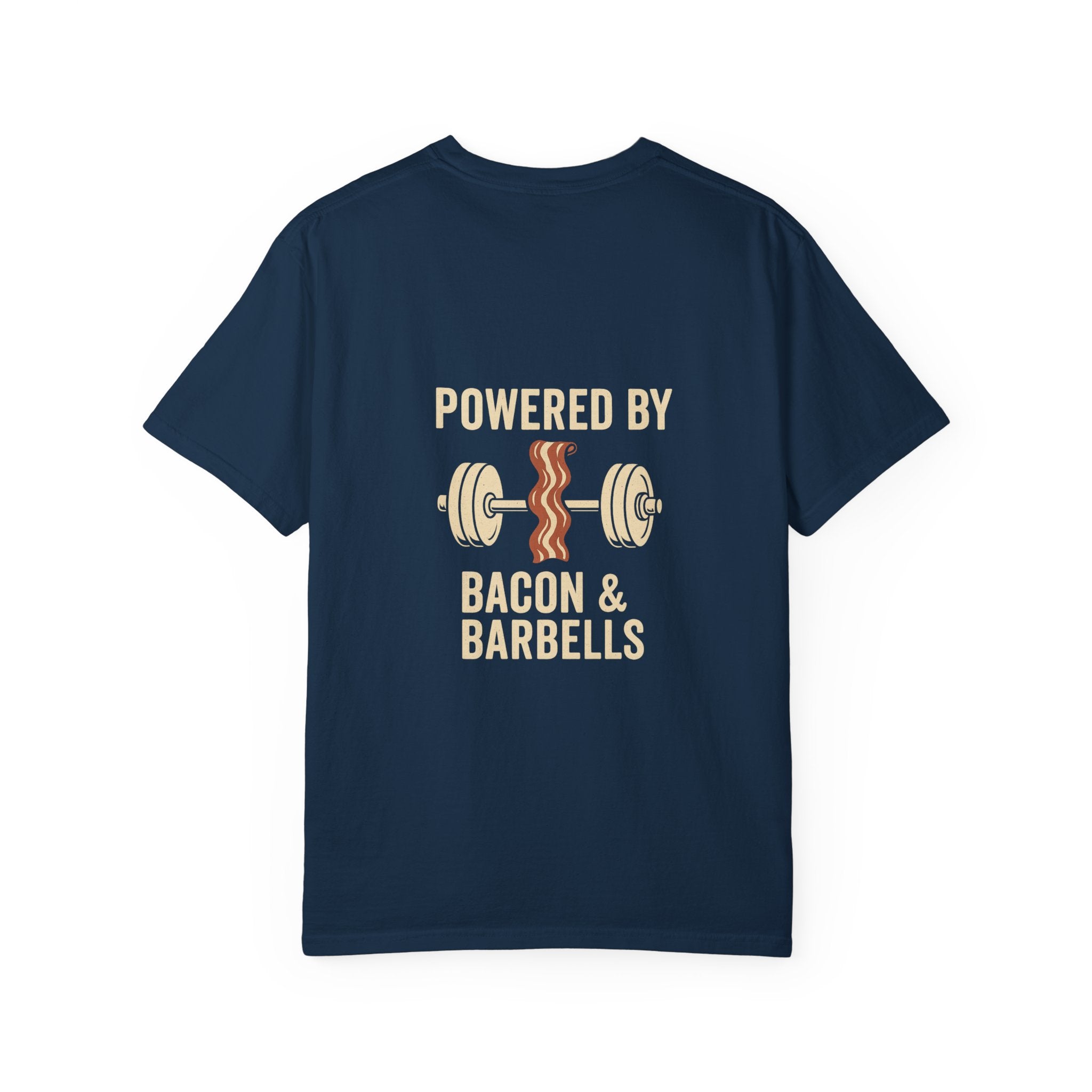 Garment-Dyed Fitness T-shirt for Food Lovers, Gym Apparel, Funny Tee, Bacon & Barbells Shirt, Unisex Workout Top
