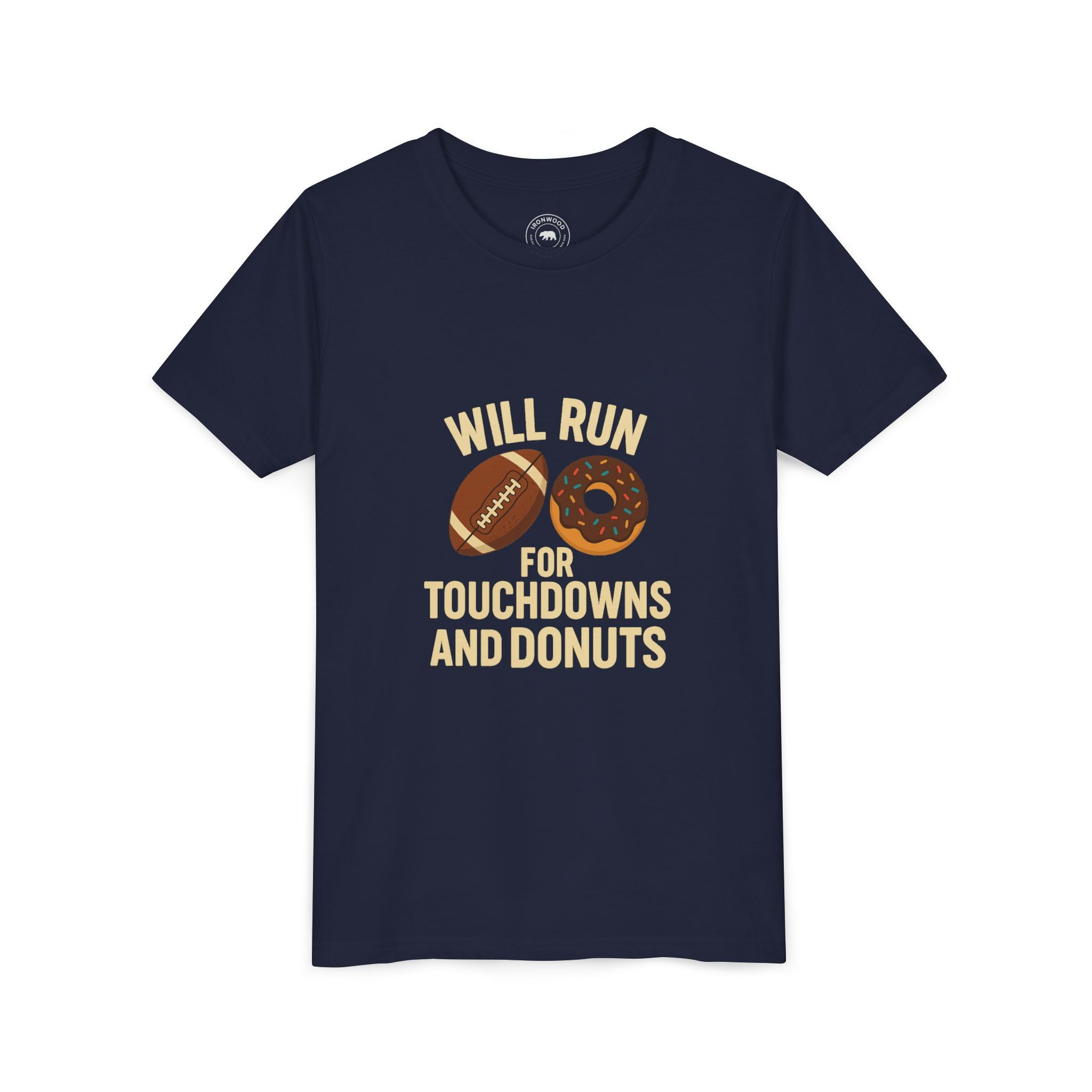 Youth Short Sleeve Tee - Will Run for Touchdowns and Donuts, Fun Sports Shirt, Gift for Young Athletes, Birthday, Back to School, [...]