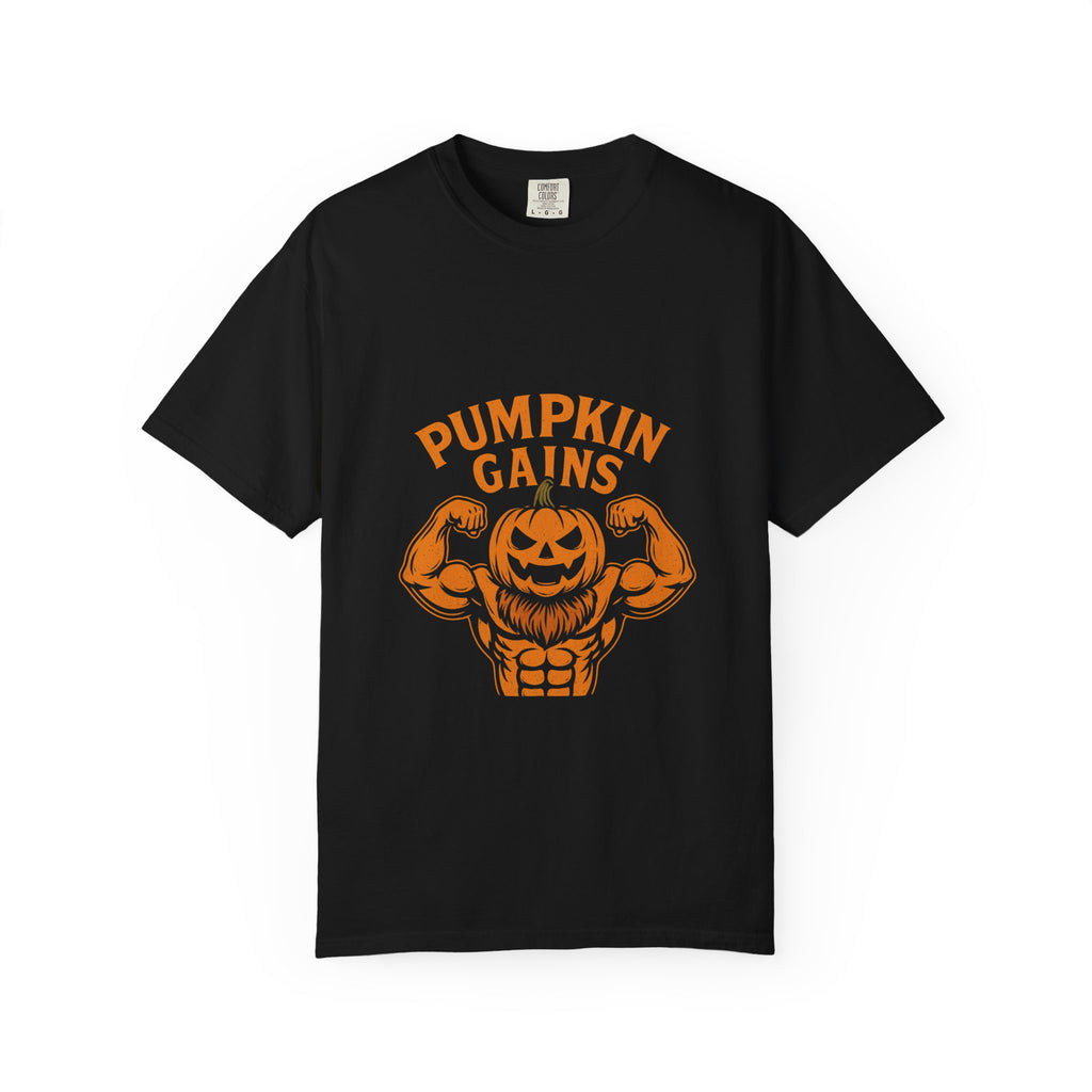 Pumpkin Gains T-Shirt | Unisex Halloween Tee, Funny Fitness Shirt, Fall Workout Top, Seasonal Apparel, Gym Wear