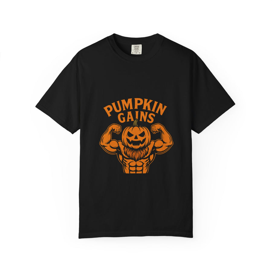 Pumpkin Gains T-Shirt | Unisex Halloween Tee, Funny Fitness Shirt, Fall Workout Top, Seasonal Apparel, Gym Wear
