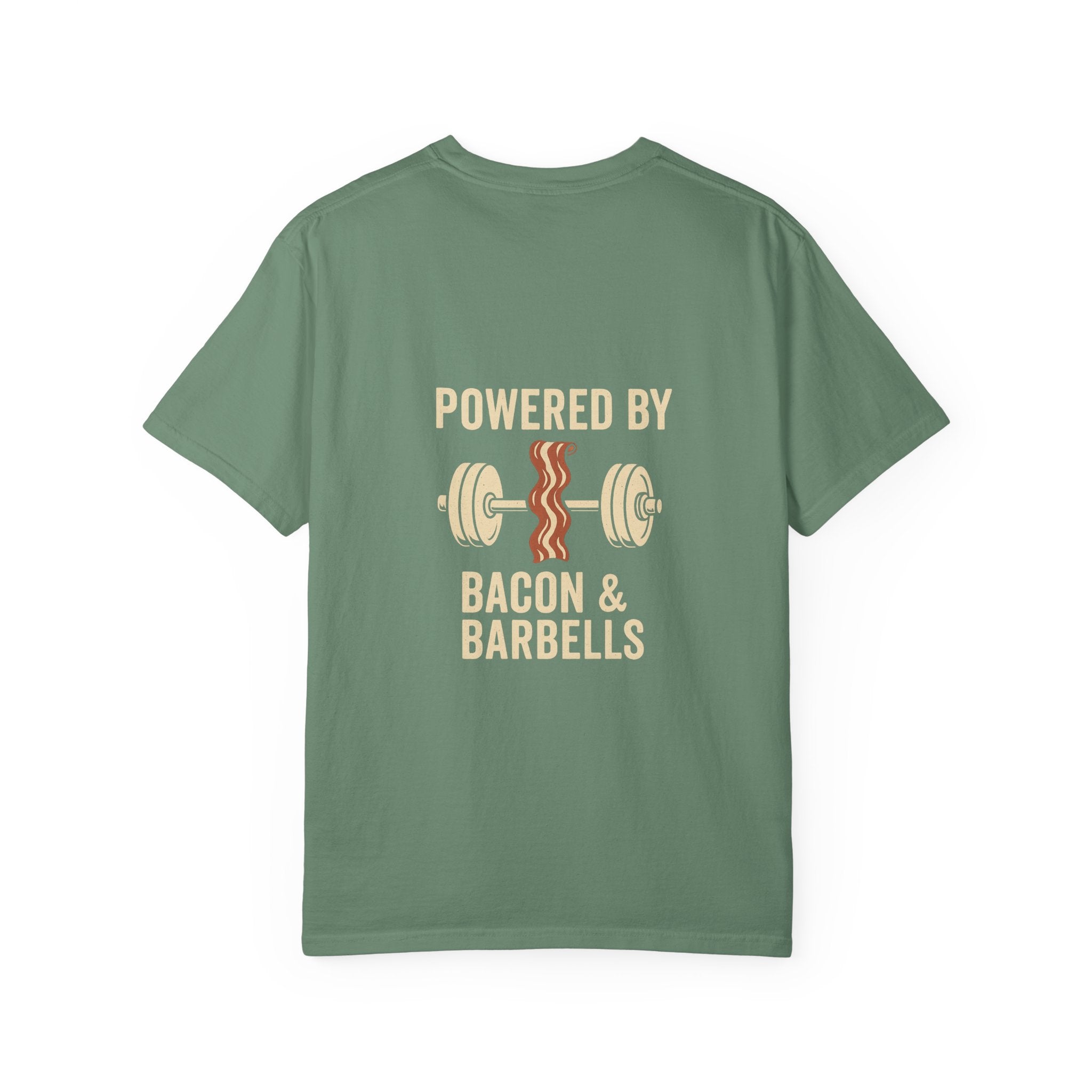 Garment-Dyed Fitness T-shirt for Food Lovers, Gym Apparel, Funny Tee, Bacon & Barbells Shirt, Unisex Workout Top