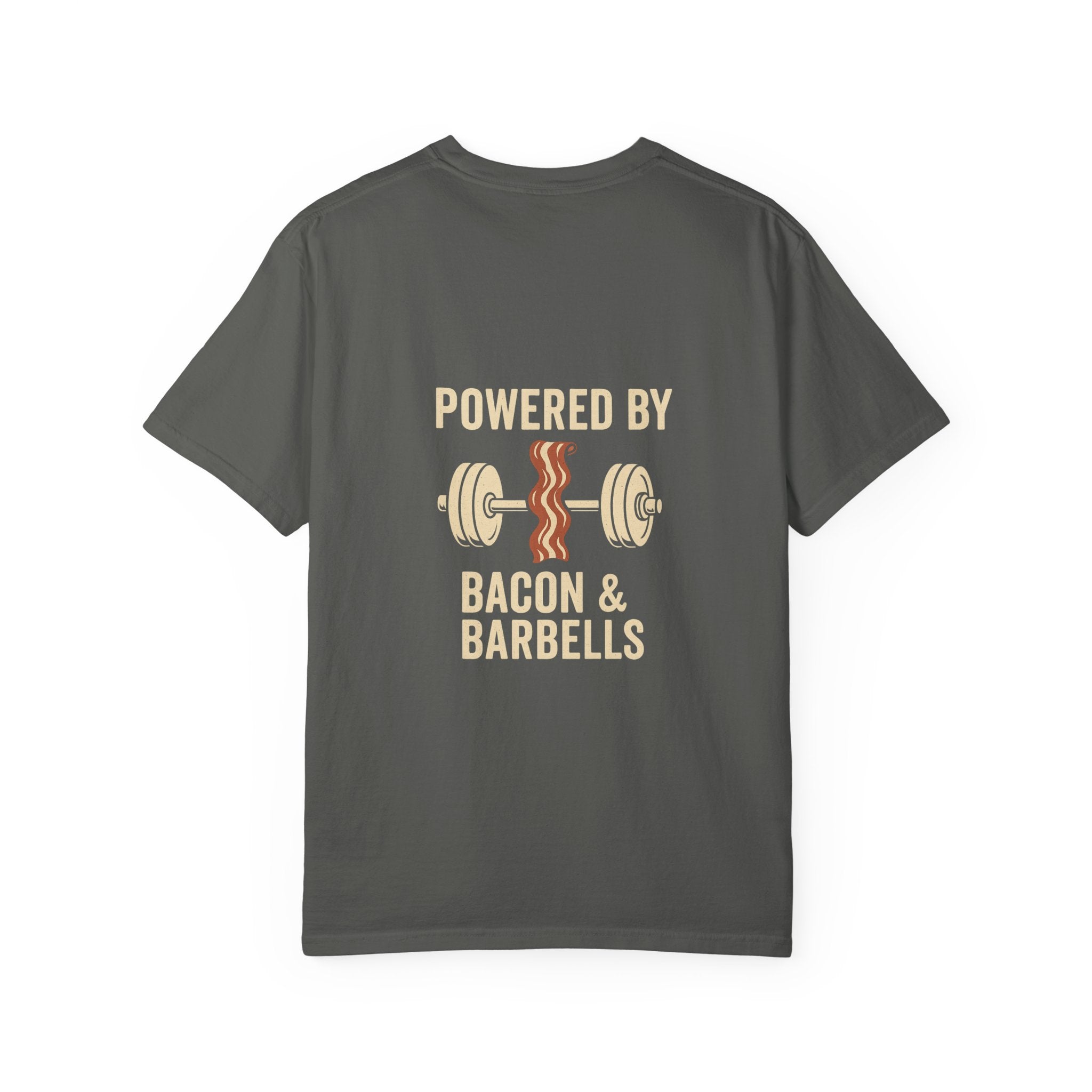 Garment-Dyed Fitness T-shirt for Food Lovers, Gym Apparel, Funny Tee, Bacon & Barbells Shirt, Unisex Workout Top