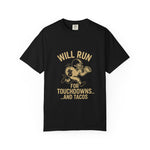 Sporty Humor T-shirt for Taco Lovers - Fun Gift for Football Fans, Tailgating, Game Day, BBQ, Casual Wear