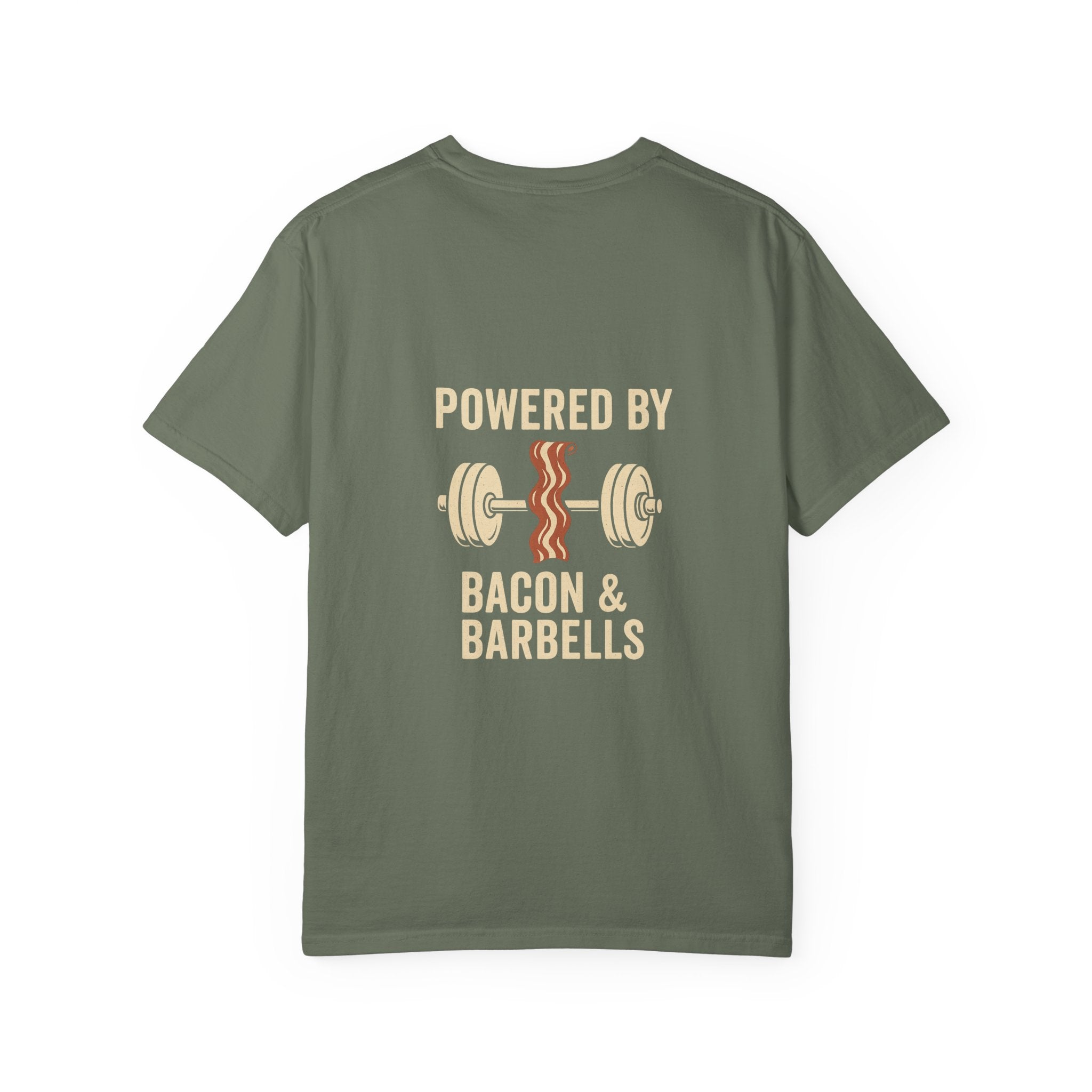 Garment-Dyed Fitness T-shirt for Food Lovers, Gym Apparel, Funny Tee, Bacon & Barbells Shirt, Unisex Workout Top