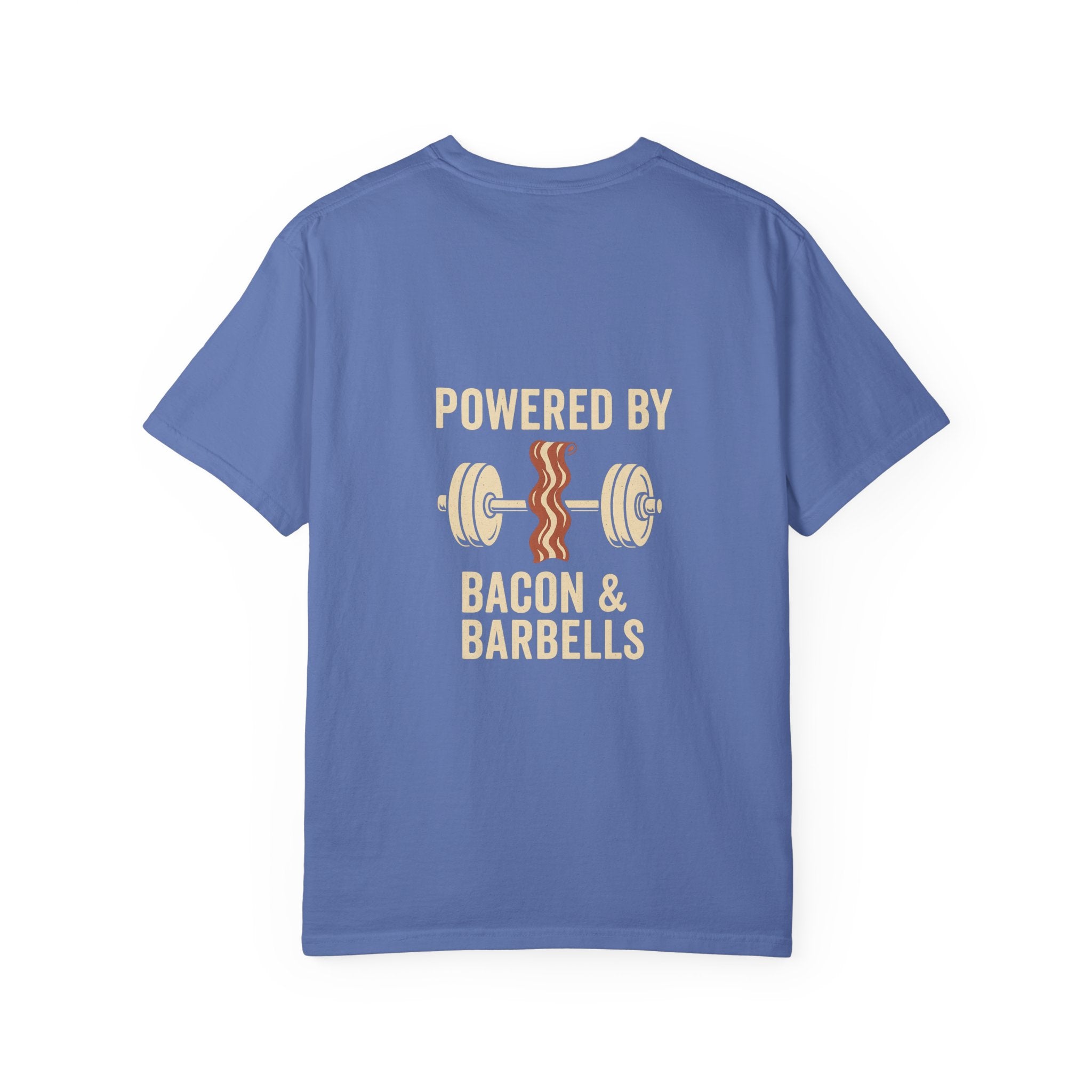 Garment-Dyed Fitness T-shirt for Food Lovers, Gym Apparel, Funny Tee, Bacon & Barbells Shirt, Unisex Workout Top