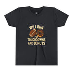 Youth Short Sleeve Tee - Will Run for Touchdowns and Donuts, Fun Sports Shirt, Gift for Young Athletes, Birthday, Back to School, [...]