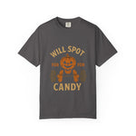 Halloween Workout T-Shirt - 'Will Spot for Candy' Unisex Tee, Funny Gym Shirt, Gift for Fitness Lovers, Halloween Apparel, Cute Workout Top
