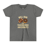 Youth Short Sleeve Tee - Will Run for Touchdowns and Donuts, Fun Sports Shirt, Gift for Young Athletes, Birthday, Back to School, [...]