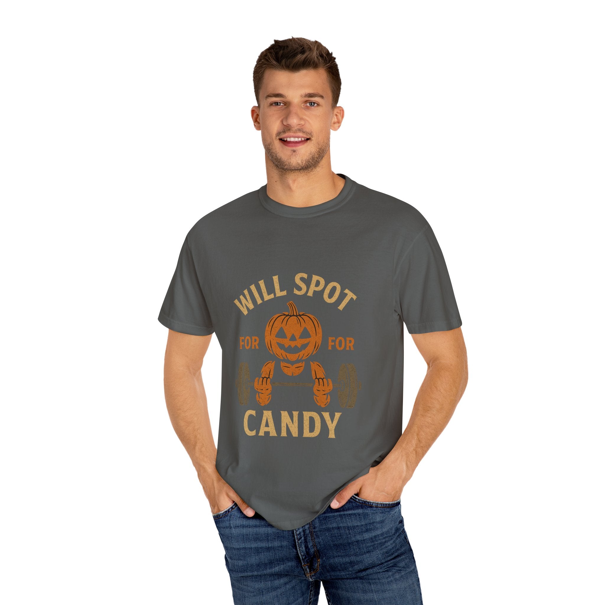 Halloween Workout T-Shirt - 'Will Spot for Candy' Unisex Tee, Funny Gym Shirt, Gift for Fitness Lovers, Halloween Apparel, Cute Workout Top