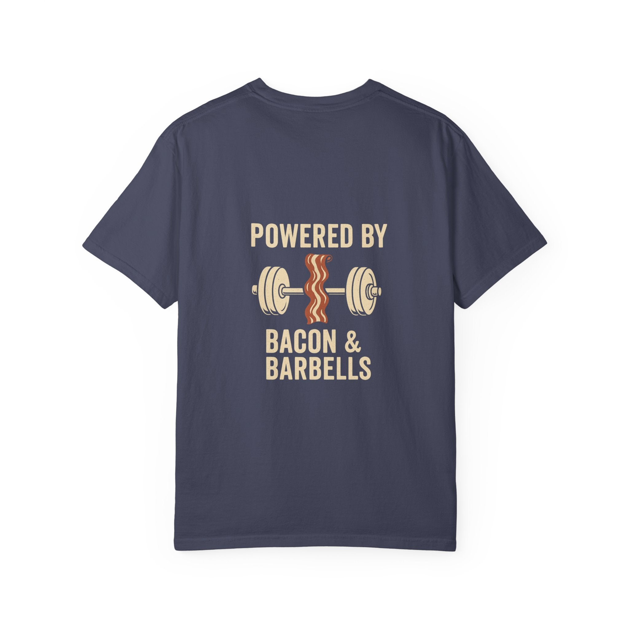 Garment-Dyed Fitness T-shirt for Food Lovers, Gym Apparel, Funny Tee, Bacon & Barbells Shirt, Unisex Workout Top