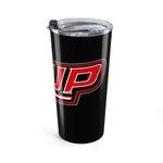 20oz Black Logo Tumbler - Insulated Travel Cup with Red/White Racing Emblem