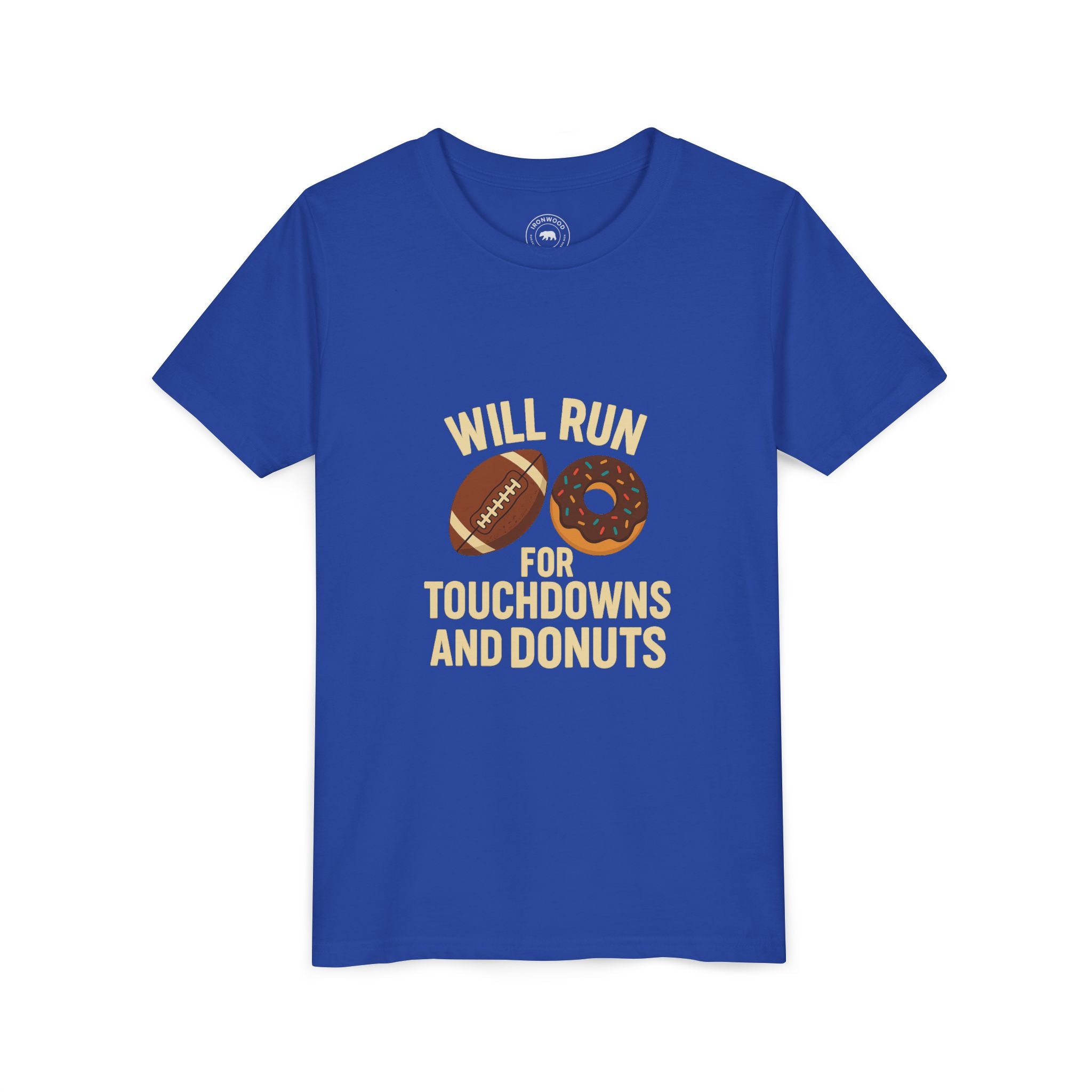 Youth Short Sleeve Tee - Will Run for Touchdowns and Donuts, Fun Sports Shirt, Gift for Young Athletes, Birthday, Back to School, [...]