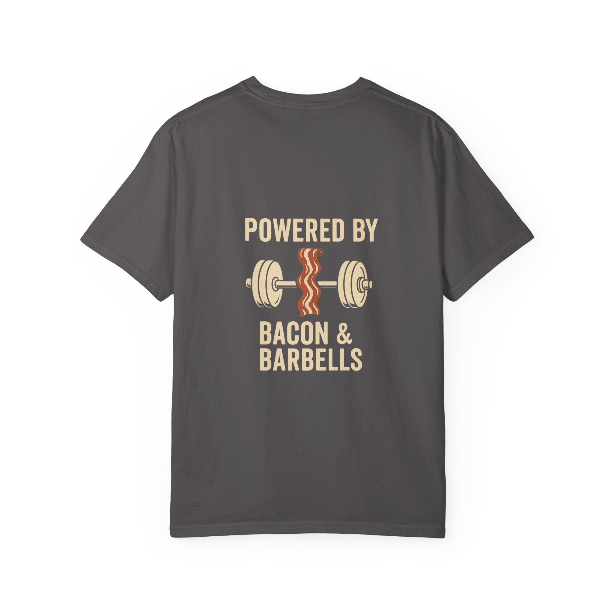 Garment-Dyed Fitness T-shirt for Food Lovers, Gym Apparel, Funny Tee, Bacon & Barbells Shirt, Unisex Workout Top