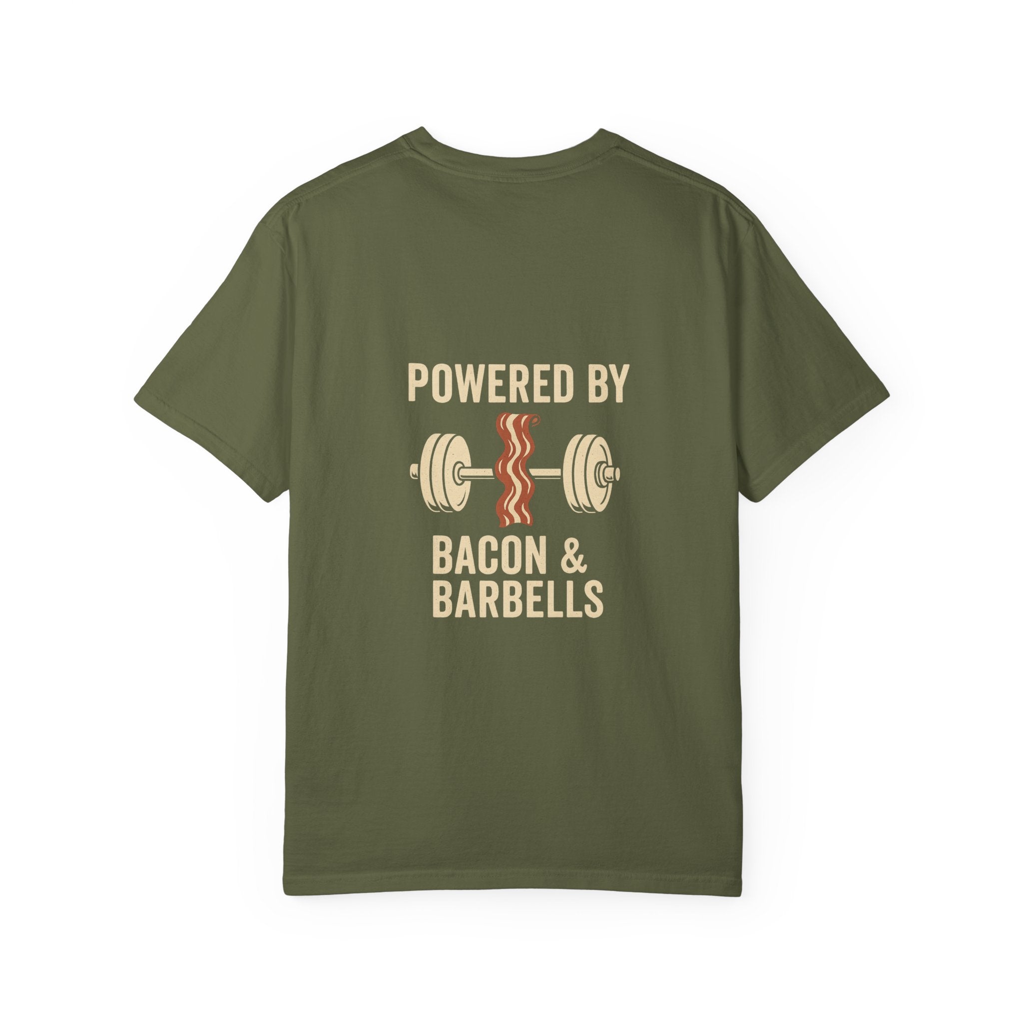 Garment-Dyed Fitness T-shirt for Food Lovers, Gym Apparel, Funny Tee, Bacon & Barbells Shirt, Unisex Workout Top
