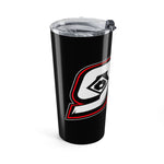 20oz Black Logo Tumbler - Insulated Travel Cup with Red/White Racing Emblem