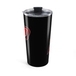 20oz Black Logo Tumbler - Insulated Travel Cup with Red/White Racing Emblem