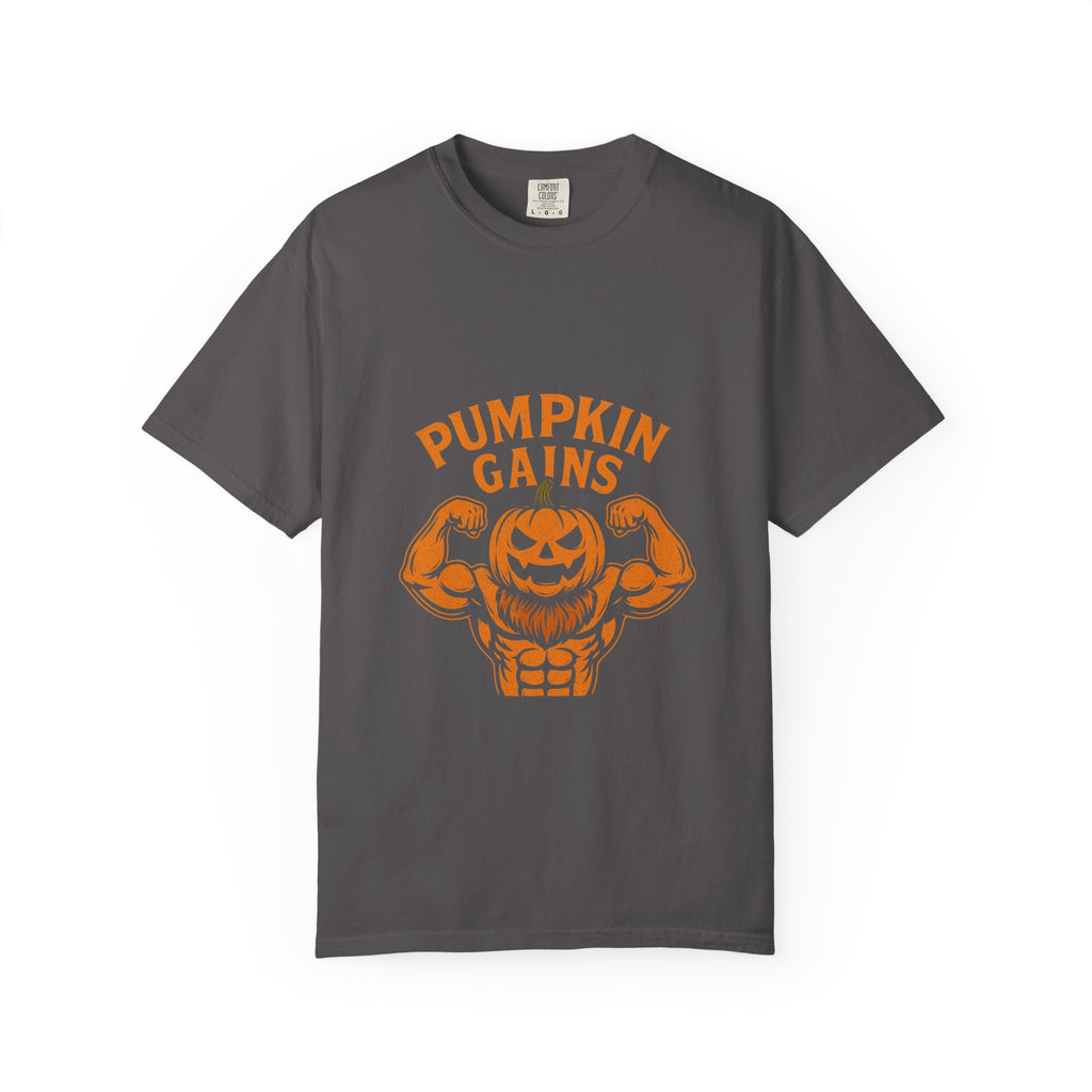 Pumpkin Gains T-Shirt | Unisex Halloween Tee, Funny Fitness Shirt, Fall Workout Top, Seasonal Apparel, Gym Wear