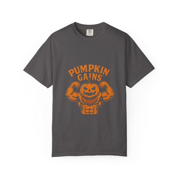 Pumpkin Gains T-Shirt | Unisex Halloween Tee, Funny Fitness Shirt, Fall Workout Top, Seasonal Apparel, Gym Wear