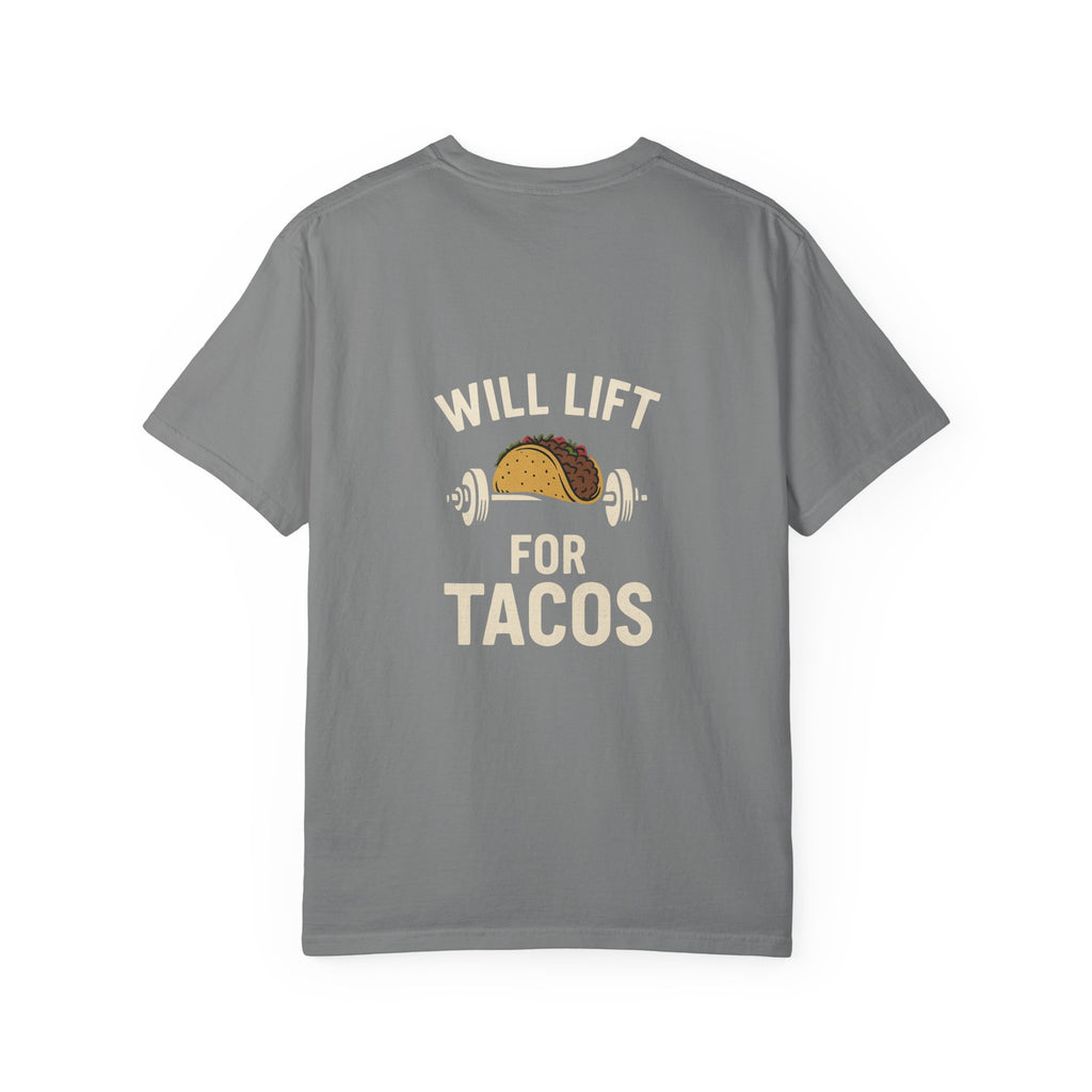 Funny Gym T-Shirt, Taco Lover Shirt, Gift for Weightlifters, Unisex Fitness Tee, Will Lift for Tacos Tee