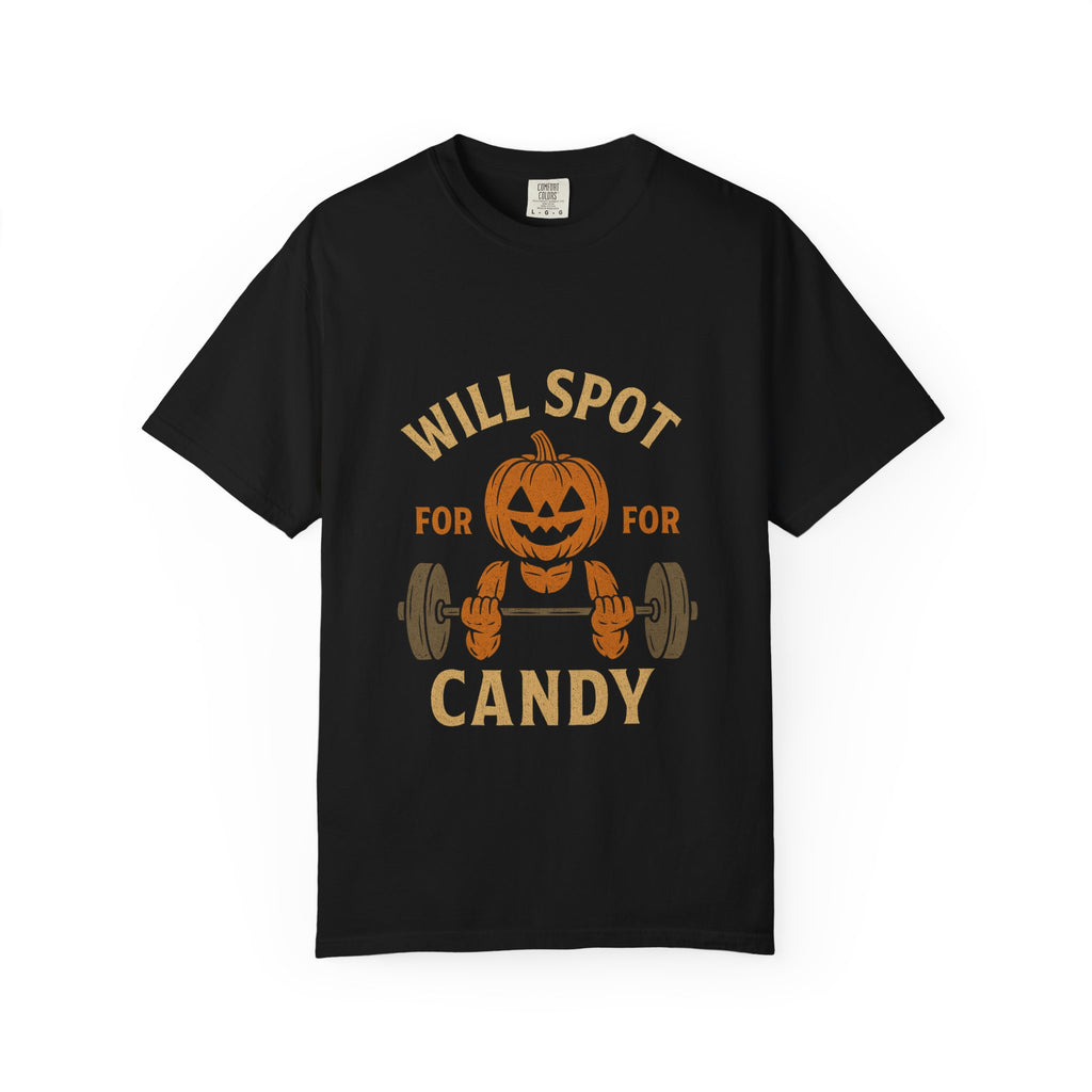 Halloween Workout T-Shirt - 'Will Spot for Candy' Unisex Tee, Funny Gym Shirt, Gift for Fitness Lovers, Halloween Apparel, Cute Workout Top