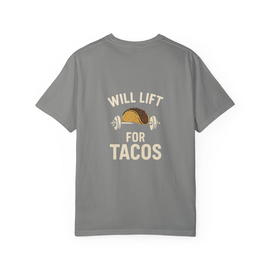Funny Gym T-Shirt, Taco Lover Shirt, Gift for Weightlifters, Unisex Fitness Tee, Will Lift for Tacos Tee