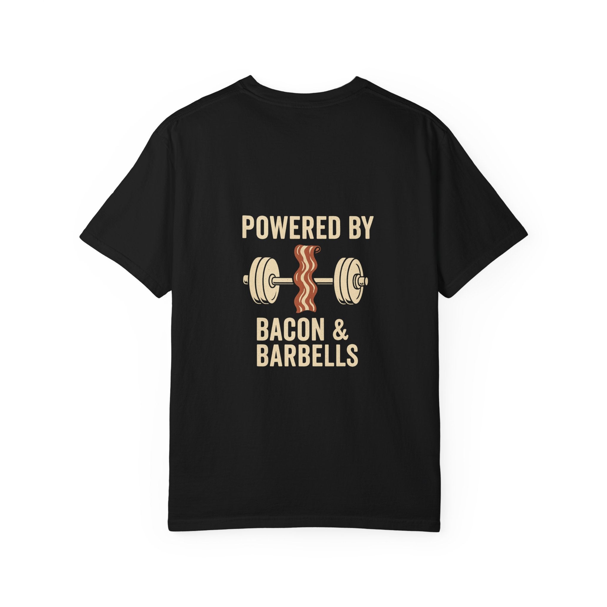 Garment-Dyed Fitness T-shirt for Food Lovers, Gym Apparel, Funny Tee, Bacon & Barbells Shirt, Unisex Workout Top