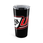 20oz Black Logo Tumbler - Insulated Travel Cup with Red/White Racing Emblem