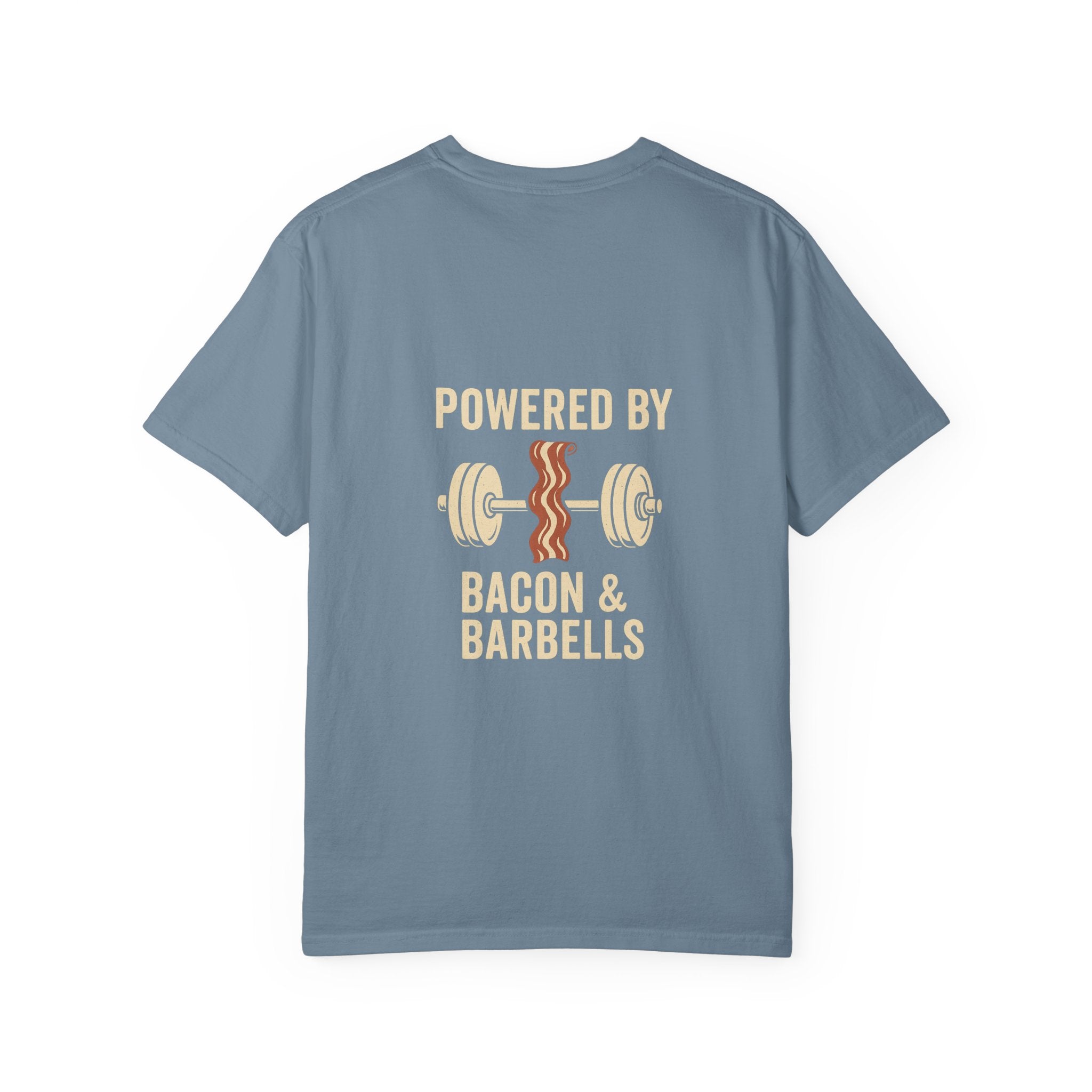 Garment-Dyed Fitness T-shirt for Food Lovers, Gym Apparel, Funny Tee, Bacon & Barbells Shirt, Unisex Workout Top