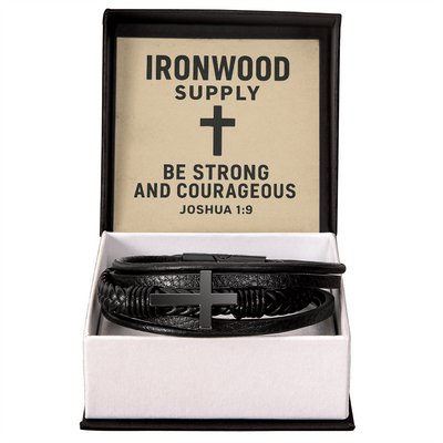 Forged Faith: Men's Black Leather Cross Bracelet