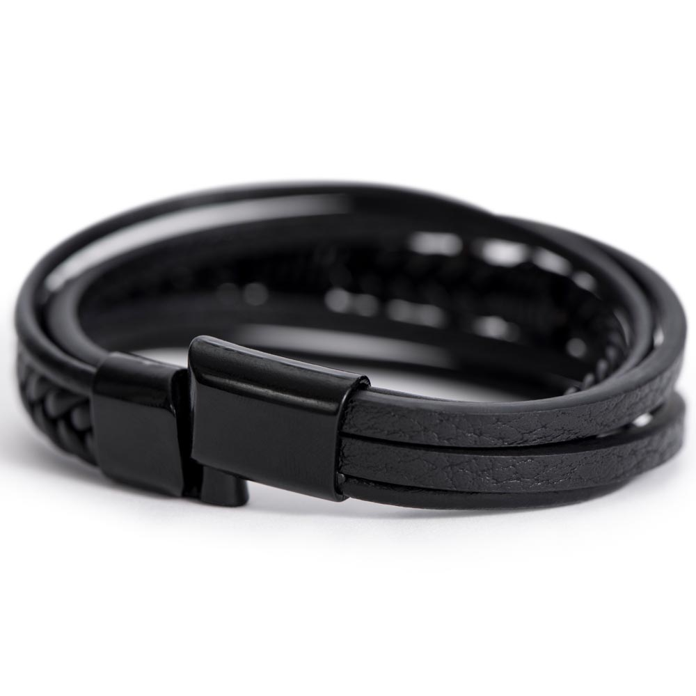 Forged Faith: Men's Black Leather Cross Bracelet