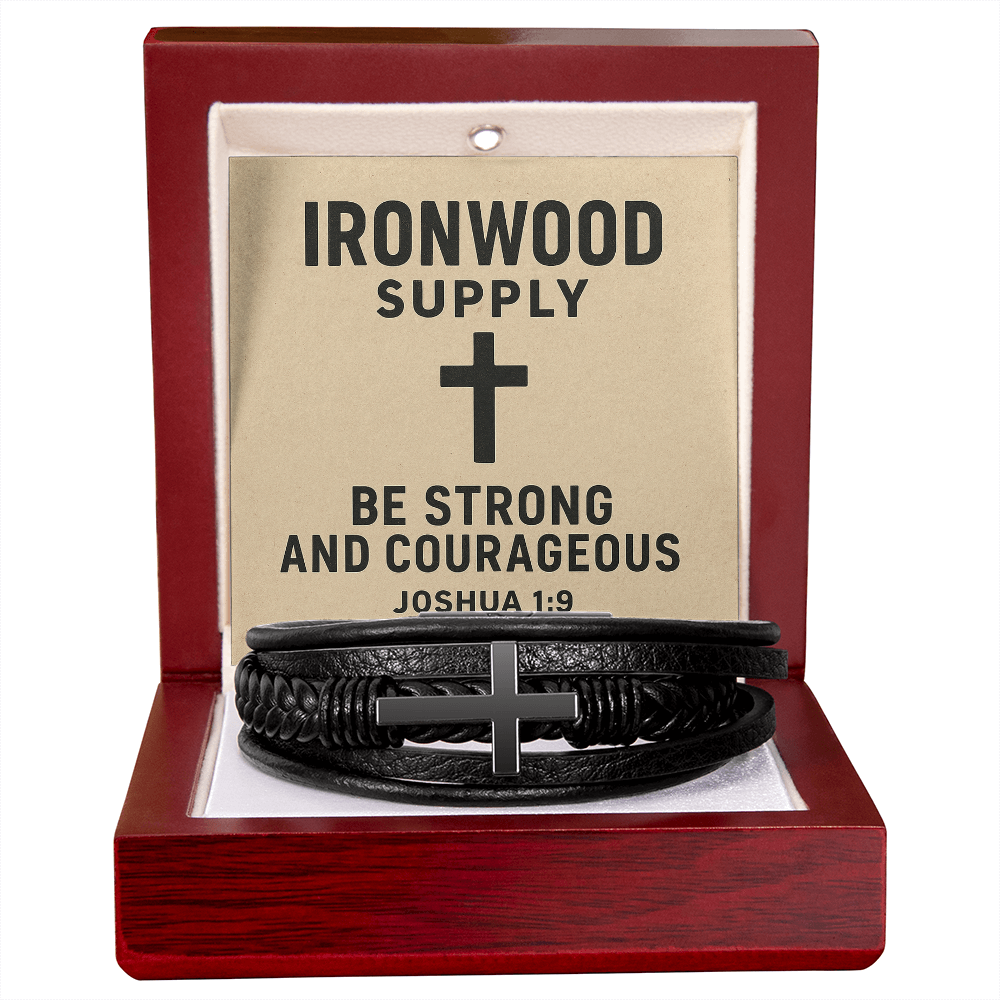 Forged Faith: Men's Black Leather Cross Bracelet